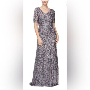 Alex Evenings Icy Orchid Sequin V-Neck Dress with Short Sleeves